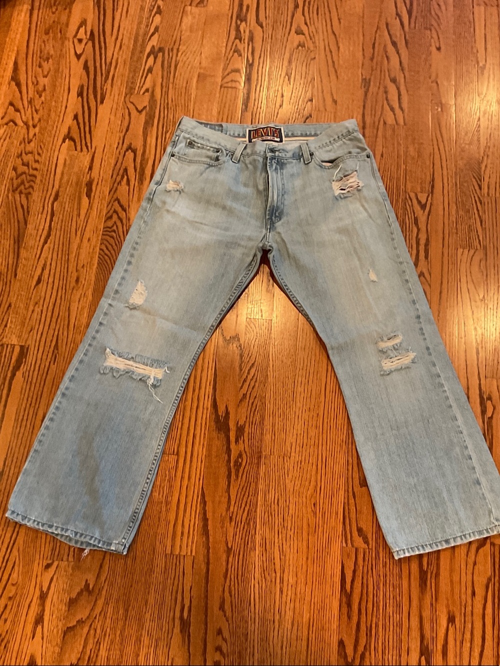 Vintage low rise Levi's Men's Light Blue Distressed bootcut